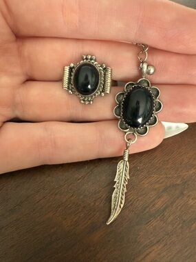 Sterling Silver and Onyx Pendant and Ring set